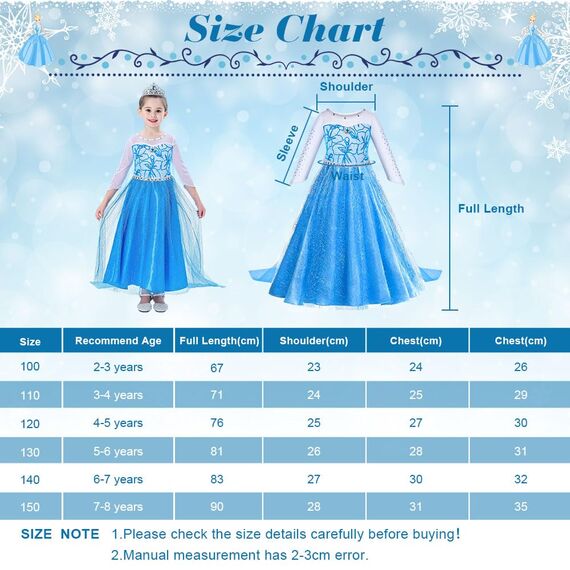 ACWOO Kostüm Mädchen, Kinder Prinzessin Kleidfür, Kinder Kleid mit Krone Zauberstab für Halloween Weihnachten Verkleidung Karneval