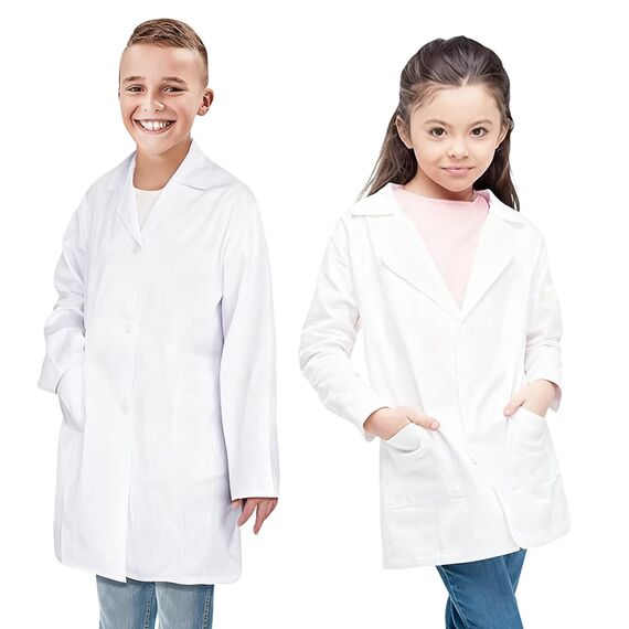 CoatCool Arztkittel Kinder Kittel Baumwolle Laborkittel für Junge Mädchen Chemie Kittel Labormantel Langarm Medizin Laborkittel Weiß Kostüm Doktor Mantel Kinder für Schüler Studium Labor, XL