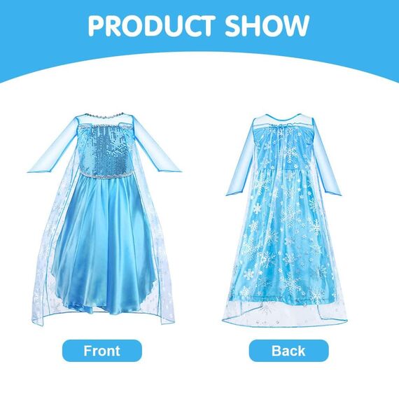 Vicloon Elsa kostüm mädchen, 3pcs Elsa Kleid Kinder Set mit Krone Diadem Zauberstab,Halloween Weihnachten Geburtstag Party Kostüm,kostüm mädchen-Blue
