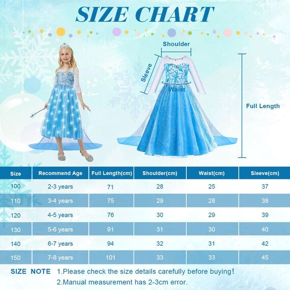 ACWOO LED Leuchtend Prinzessin Kleid, Kostüm Mädchen, Kleid Kinder Set mit Krone Zauberstab, Kostüm Accessoires für Weihnachten Verkleidung Karneval Halloween
