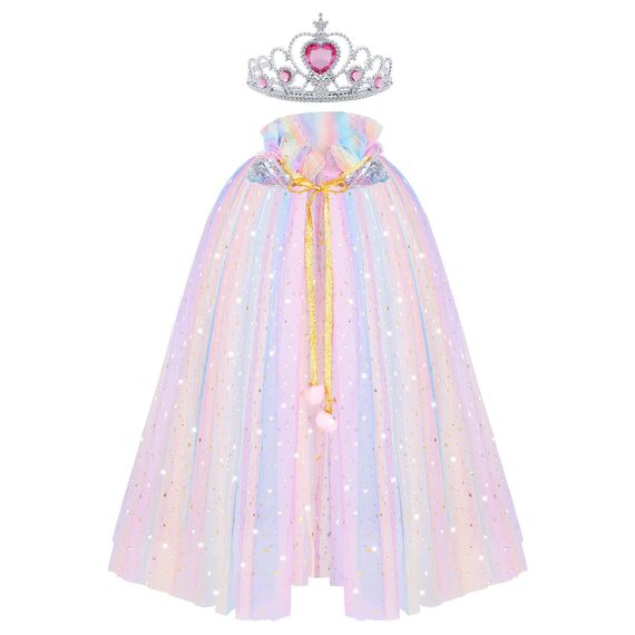 ACWOO Prinzessin Umhang Kinder Mädchen, ELSA Prinzessin Kostüm mit Krone, Halloween Kostüm Umhang Kinder, Prinzessin Cape für Karneval Cosplay Party (merfabig, M)
