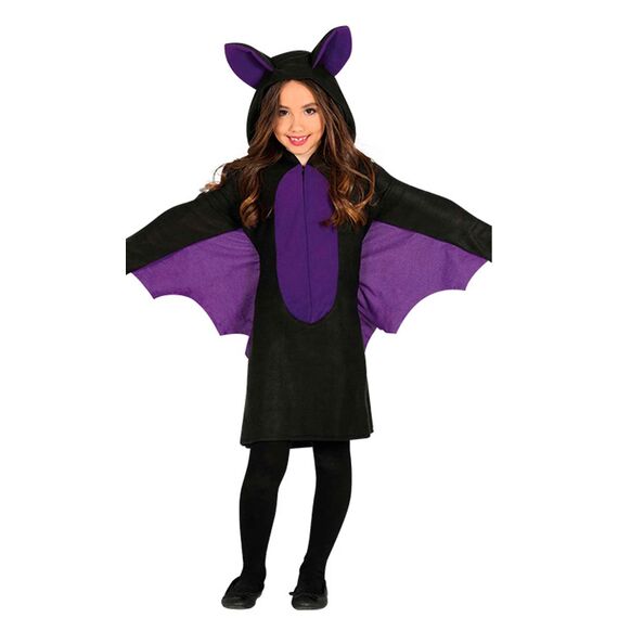 FIESTAS GUIRCA | Little Bat Girl Kostüm für Kinder (5-6 Jahre) - Kleid, Kapuze und Flügel für Mädchen - Fledermaus- und Tierkostüme für Halloween, Karneval und Kostümpartys - Schwarz und Lila