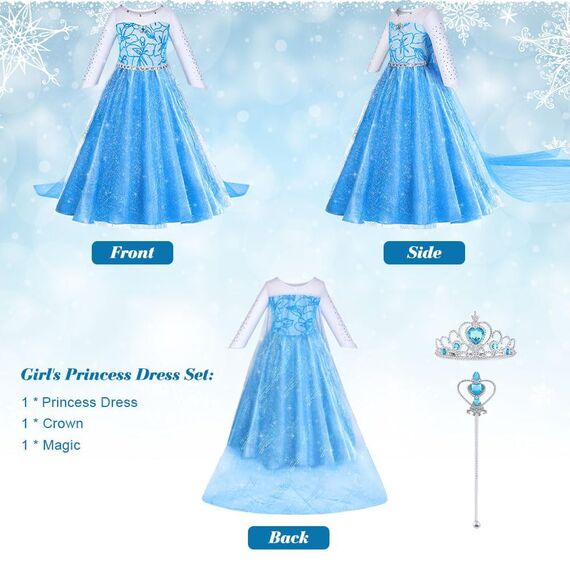 ACWOO Kostüm Mädchen, Kinder Prinzessin Kleidfür, Kinder Kleid mit Krone Zauberstab für Halloween Weihnachten Verkleidung Karneval