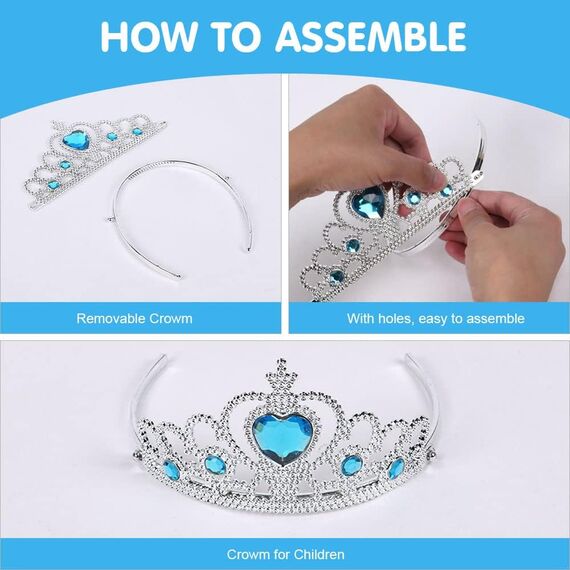 Vicloon Elsa kostüm mädchen, 3pcs Elsa Kleid Kinder Set mit Krone Diadem Zauberstab,Halloween Weihnachten Geburtstag Party Kostüm,kostüm mädchen-Blue