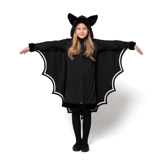 Spooktacular Creations Vampirfledermaus-Kostüm, leuchtet im Dunkeln, Mädchen-Kostüm mit schwarzen und silbernen Fledermausflügeln für Kinder, Vampirfledermaus (mittel)