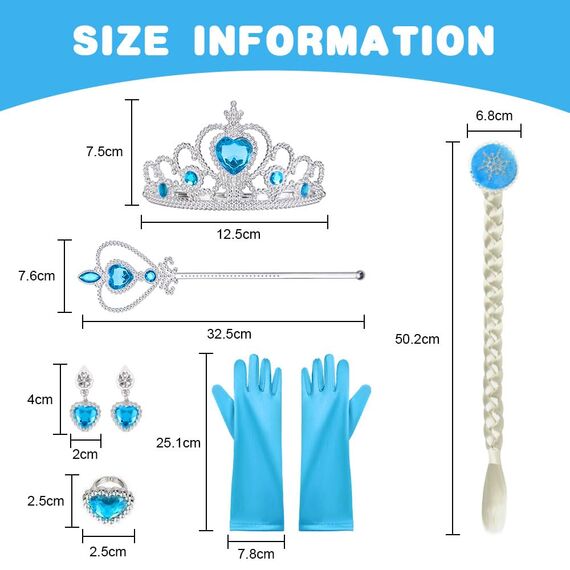 Vicloon ELSA Prinzessin Kostüm Kinder Deluxe Fancy Blaues Kleid,Accessoires für Mädchen, Weihnachten Verkleidung Karneval Party Halloween Fest-Blau
