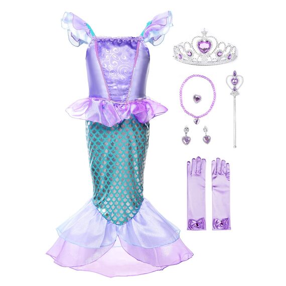 JerrisApparel Mädchen Prinzessin Meerjungfrau Kostüm Halloween Party Kleid (Lila mit Zubehör, 120)