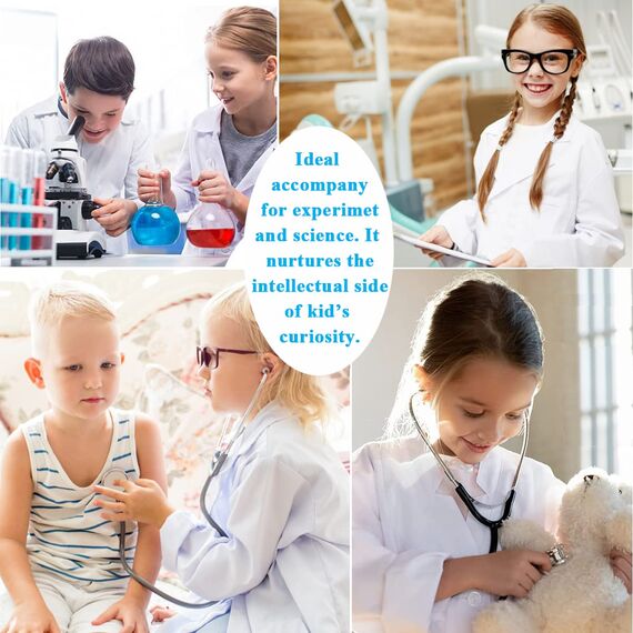 CoatCool Arztkittel Kinder Kittel Baumwolle Laborkittel für Junge Mädchen Chemie Kittel Labormantel Langarm Medizin Laborkittel Weiß Kostüm Doktor Mantel Kinder für Schüler Studium Labor, XL