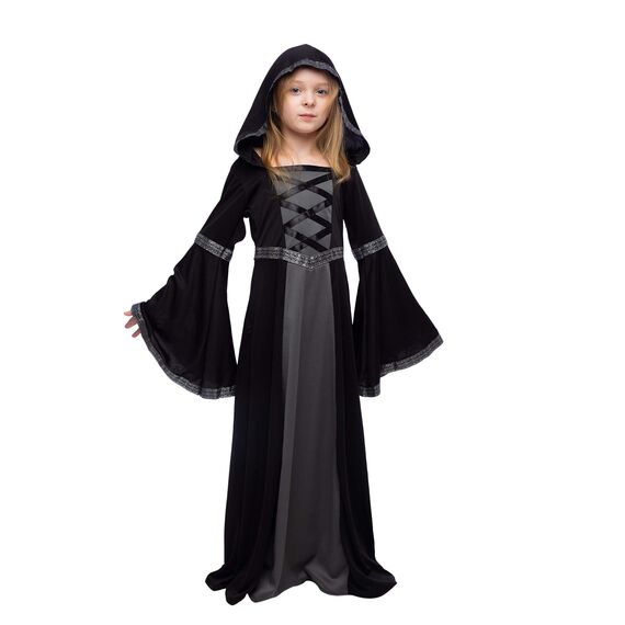 Spooktacular Creations Schwarzes Kostüm mit Kapuze-Roben für Mädchen, Märchen-Hexenkostüm Halloween Rollenspielparty-L (10-12 Jahre)