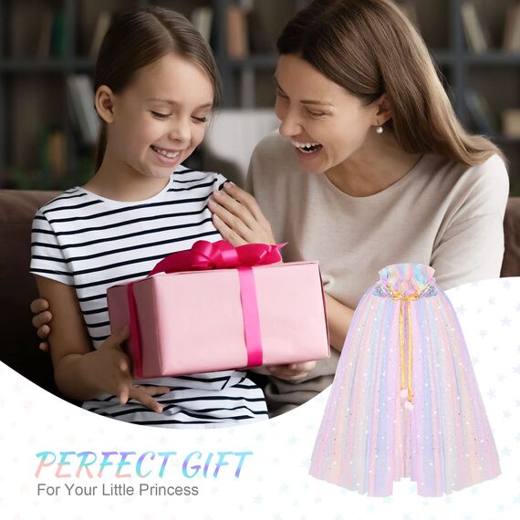 ACWOO Prinzessin Umhang Kinder Mädchen, ELSA Prinzessin Kostüm mit Krone, Halloween Kostüm Umhang Kinder, Prinzessin Cape für Karneval Cosplay Party (merfabig, M)