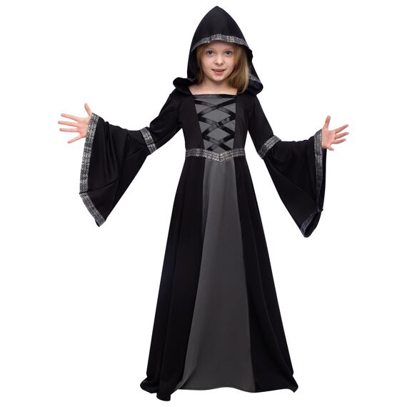 Spooktacular Creations Schwarzes Kostüm mit Kapuze-Roben für Mädchen, Märchen-Hexenkostüm Halloween Rollenspielparty-L (10-12 Jahre)