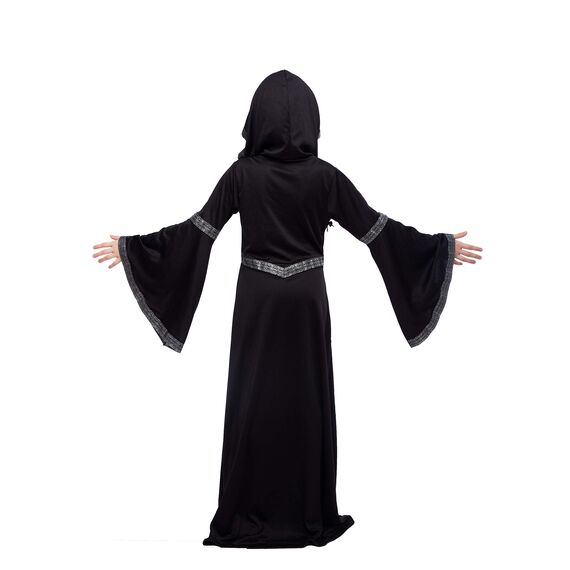 Spooktacular Creations Schwarzes Kostüm mit Kapuze-Roben für Mädchen, Märchen-Hexenkostüm Halloween Rollenspielparty-L (10-12 Jahre)
