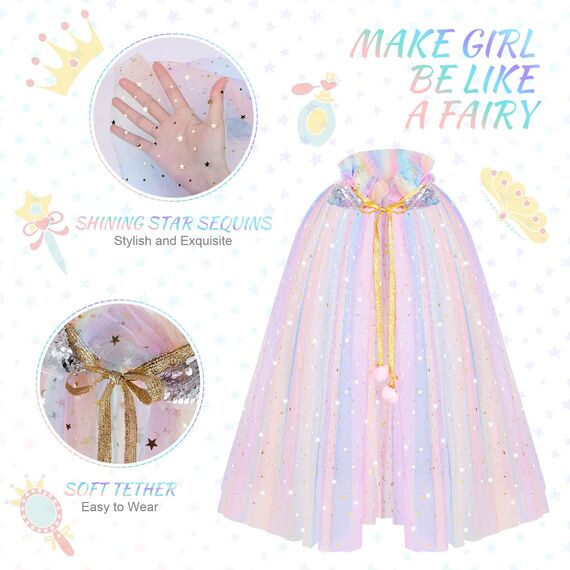 ACWOO Prinzessin Umhang Kinder Mädchen, ELSA Prinzessin Kostüm mit Krone, Halloween Kostüm Umhang Kinder, Prinzessin Cape für Karneval Cosplay Party (merfabig, M)
