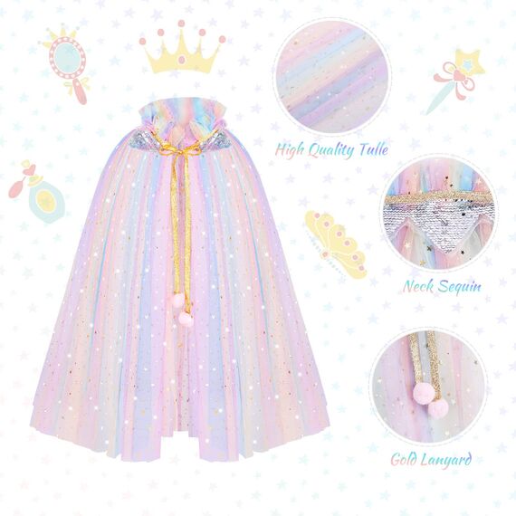 ACWOO Prinzessin Umhang Kinder Mädchen, ELSA Prinzessin Kostüm mit Krone, Halloween Kostüm Umhang Kinder, Prinzessin Cape für Karneval Cosplay Party (merfabig, M)