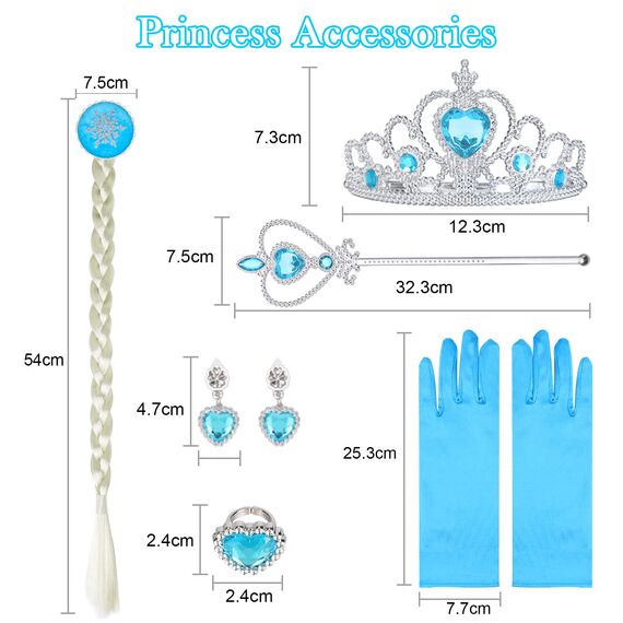 URAQT Kostüm Kinder Mädchen, 9-teiliges Set Kleid Kinder mit Krone Diadem Handschuhe Zauberstab für Weihnachten Verkleidung Karneval Halloween Geburtstag Party,120CM
