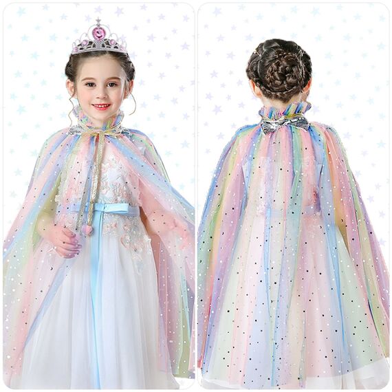 ACWOO Prinzessin Umhang Kinder Mädchen, ELSA Prinzessin Kostüm mit Krone, Halloween Kostüm Umhang Kinder, Prinzessin Cape für Karneval Cosplay Party (merfabig, M)
