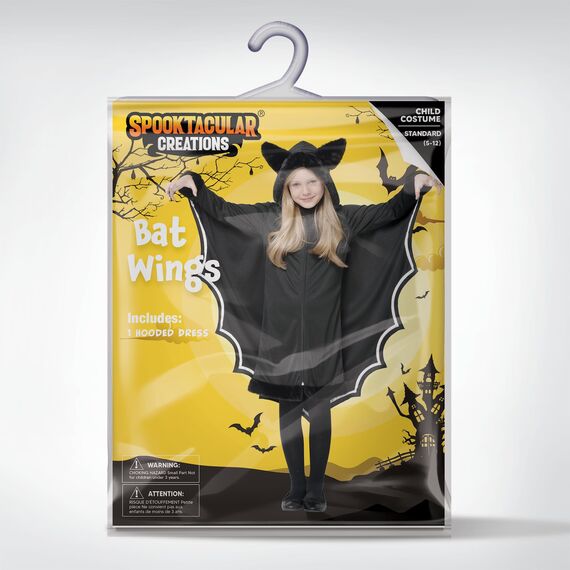 Spooktacular Creations Vampirfledermaus-Kostüm, leuchtet im Dunkeln, Mädchen-Kostüm mit schwarzen und silbernen Fledermausflügeln für Kinder, Vampirfledermaus (mittel)