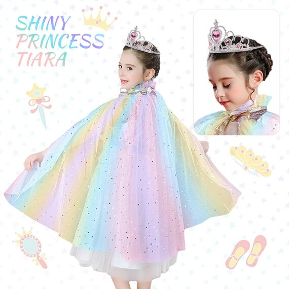 ACWOO Prinzessin Umhang Kinder Mädchen, ELSA Prinzessin Kostüm mit Krone, Halloween Kostüm Umhang Kinder, Prinzessin Cape für Karneval Cosplay Party (merfabig, M)