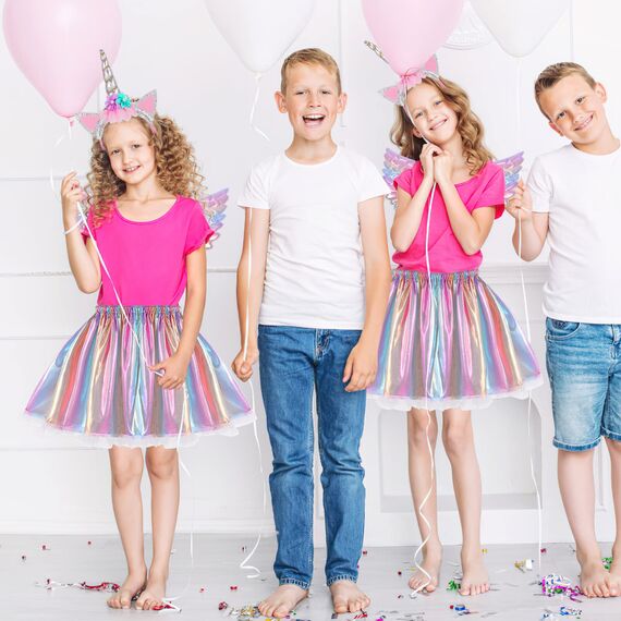 Hifot Einhorn Kostüm Prinzessin Set 3 Stück，Regenbogen Tutu Rock Mädchen Kostüm Tüllrock,Einhorn Haarreif Flügel für Mädchen für Unicorn Cosplay Kindergeburtstag Karneval
