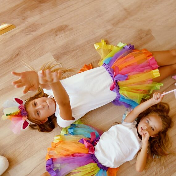 Hifot Einhorn Kostüm Prinzessin Set 2 Stück，Regenbogen Tutu Rock Mädchen Kostüm Tüllrock,Einhorn Haarreif für Mädchen für Unicorn Cosplay Kindergeburtstag Karneval
