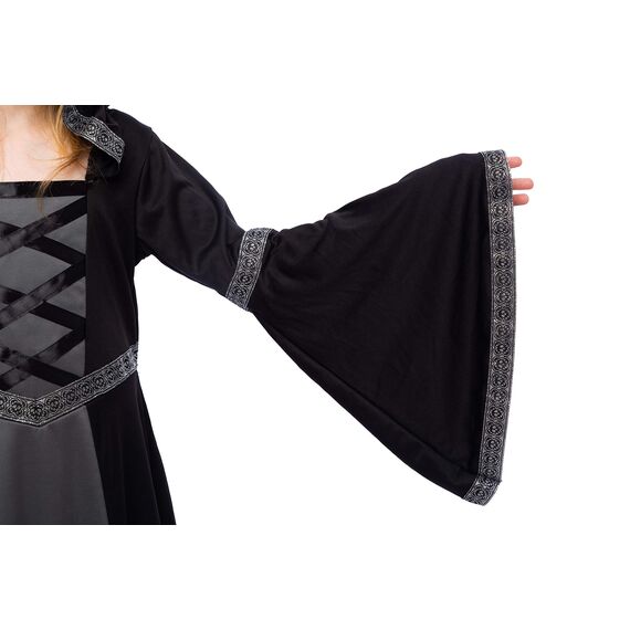 Spooktacular Creations Schwarzes Kostüm mit Kapuze-Roben für Mädchen, Märchen-Hexenkostüm Halloween Rollenspielparty-L (10-12 Jahre)