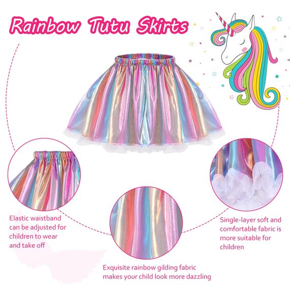 Hifot Einhorn Kostüm Prinzessin Set 3 Stück，Regenbogen Tutu Rock Mädchen Kostüm Tüllrock,Einhorn Haarreif Flügel für Mädchen für Unicorn Cosplay Kindergeburtstag Karneval