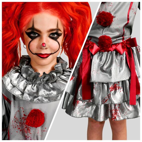 Spooktacular Creations Mädchen Clown Kostüm, Böser Clown Kleid, Gruseliger Narr Kostüm für Mädchen Halloween Dress Up, Rollenspiel, Cosplay Party-L