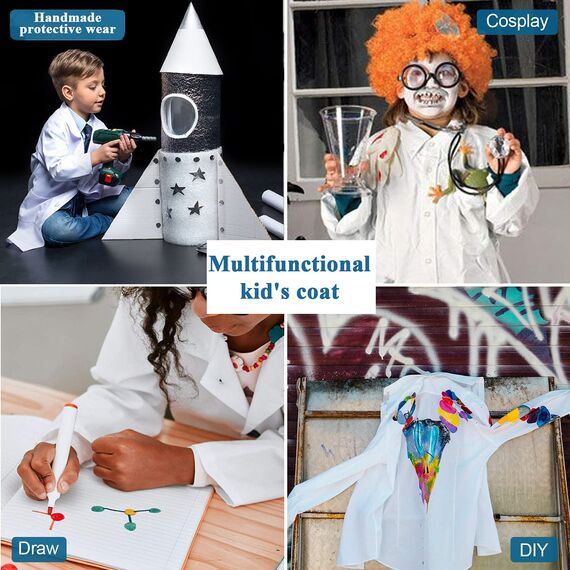 CoatCool Arztkittel Kinder Kittel Baumwolle Laborkittel für Junge Mädchen Chemie Kittel Labormantel Langarm Medizin Laborkittel Weiß Kostüm Doktor Mantel Kinder für Schüler Studium Labor, XL