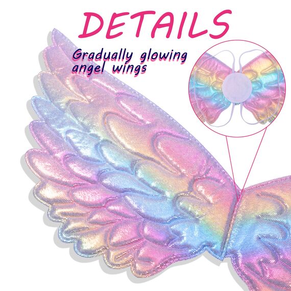 Hifot Einhorn Kostüm Prinzessin Set 3 Stück，Regenbogen Tutu Rock Mädchen Kostüm Tüllrock,Einhorn Haarreif Flügel für Mädchen für Unicorn Cosplay Kindergeburtstag Karneval