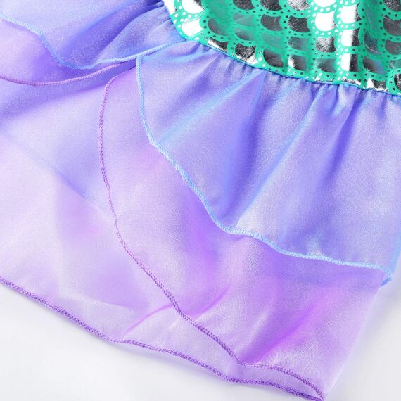 JerrisApparel Mädchen Prinzessin Meerjungfrau Kostüm Halloween Party Kleid (Lila mit Zubehör, 120)