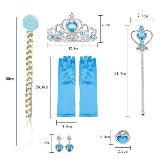 URAQT Mädchen Prinzessin Kostüm, Kinder Kleid 6-teiliges Set mit Krone Diadem Handschuhe Zauberstab usw für Weihnachten Verkleidung Karneval Halloween,100CM