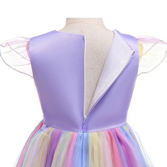 URAQT Mädchen Prinzessin Kleid, Mädchen Einhorn Cosplay Karneval Verkleidung Party Hochzeit Prinzessin Kleid mit Halskette und Stirnband, 140CM, Lila