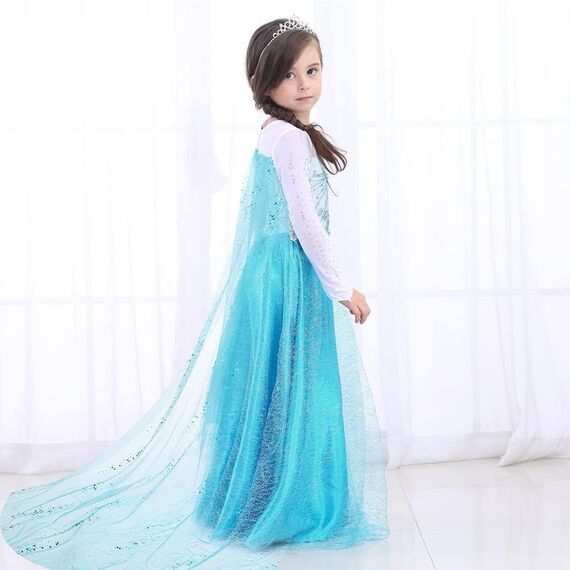 URAQT Kostüm Kinder Mädchen, 6-teiliges Set Kinder Prinzessin Kleid mit Krone Diadem Handschuhe Zauberstab usw für Weihnachten Karneval Halloween Rollenspiel(130)