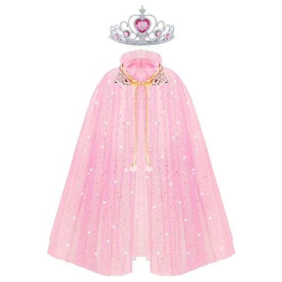 ACWOO Prinzessin Umhang Kinder Mädchen, ELSA Prinzessin Kostüm mit Krone, Halloween Kostüm Umhang Kinder, Prinzessin Cape für Karneval Cosplay Party (rosa, M)
