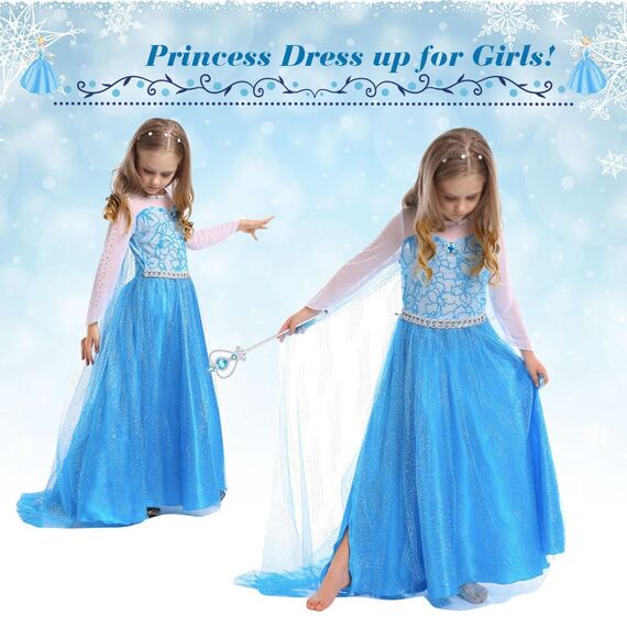 ACWOO Kostüm Mädchen, Kinder Prinzessin Kleidfür, Kinder Kleid mit Krone Zauberstab für Halloween Weihnachten Verkleidung Karneval