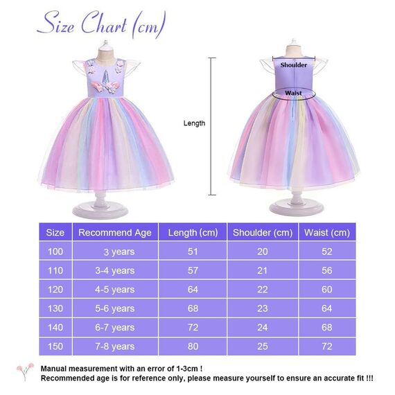 URAQT Mädchen Prinzessin Kleid, Mädchen Einhorn Cosplay Karneval Verkleidung Party Hochzeit Prinzessin Kleid mit Halskette und Stirnband, 150CM, Lila