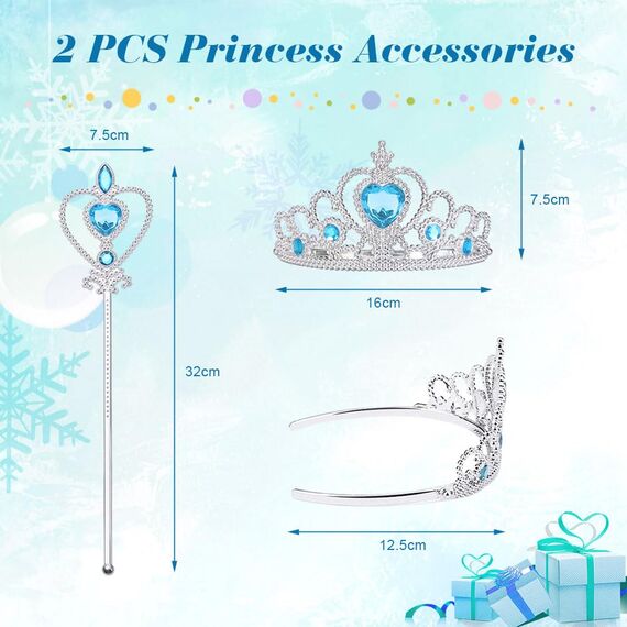 ACWOO LED Leuchtend Prinzessin Kleid, Kostüm Mädchen, Kleid Kinder Set mit Krone Zauberstab, Kostüm Accessoires für Weihnachten Verkleidung Karneval Halloween
