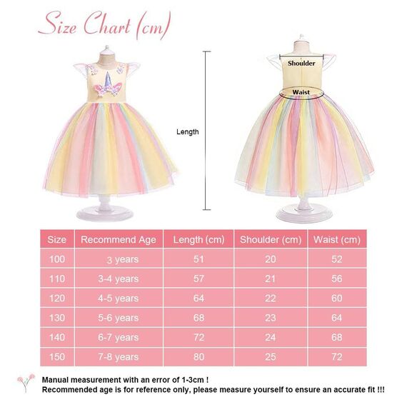 URAQT Mädchen Prinzessin Kleid, Mädchen Einhorn Cosplay Karneval Verkleidung Party Hochzeit Prinzessin Kleid mit Halskette und Stirnband, 110CM, Gelb