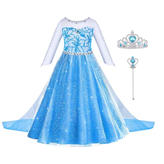 ACWOO Kostüm Mädchen, Kinder Prinzessin Kleidfür, Kinder Kleid mit Krone Zauberstab für Halloween Weihnachten Verkleidung Karneval