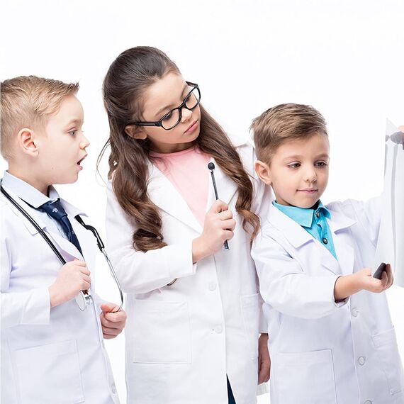 CoatCool Arztkittel Kinder Kittel Baumwolle Laborkittel für Junge Mädchen Chemie Kittel Labormantel Langarm Medizin Laborkittel Weiß Kostüm Doktor Mantel Kinder für Schüler Studium Labor, L