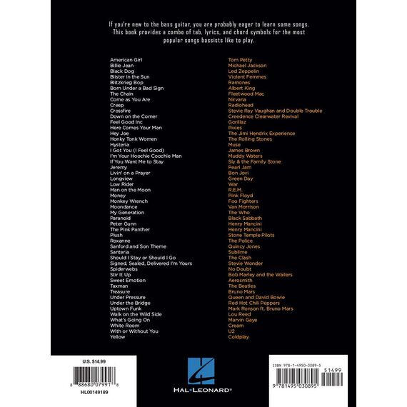 First 50 Songs You Should Play on Bass | 50 bekannte Rock Pop Funk Songs für E-Bass mit TAB und Songtexten | Bass Notenbuch für Anfänger zum Lernen Üben und Spielen im Unterricht