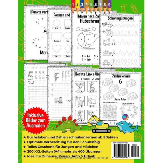 Mein Jumbo Vorschulblock: Spielend einfach Zahlen und Buchstaben lernen plus Schwungübungen - A4 Vorschule Übungshefte ab 5 Jahre für Junge und ... Mädchen - Topfit für den Schulstart, Band 1)