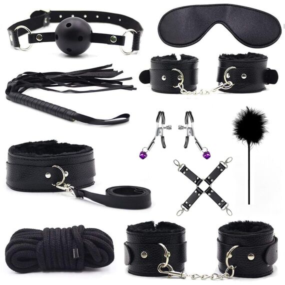 BDSM set mit 10 Stück,SM Bett Sets,Bondage-Set Federpeitsche und Augenmaske, Fesseln Handschellen Fußfesseln Gefieder Nippelklemmen Fetisch Sexspielzeug Fessel-Set zur Befestigung am Bett für Paare1