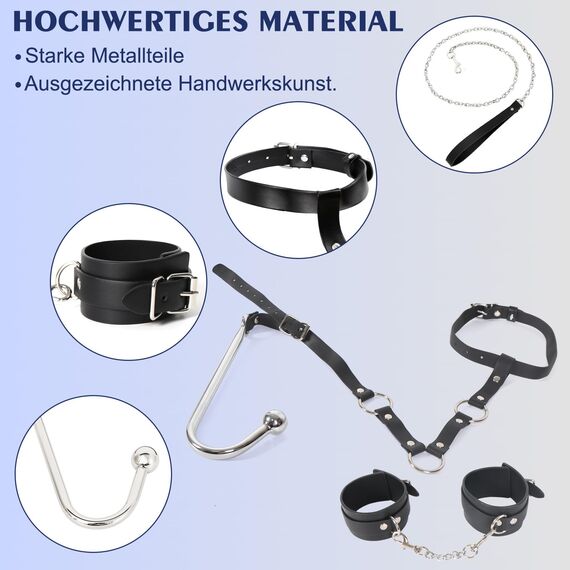 BDSM Bondage Fesseln mit Analhaken Metall Buttplug Anal Hook, Bondageset Fessel Set Restraints Sexspielzeug Extrem HundSklave Eisenkette SM Fetisch für Paare Sex Toys Schwarz