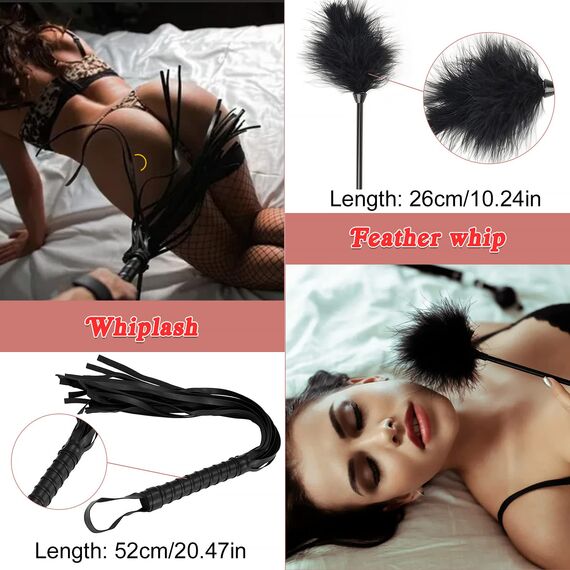 BDSM set mit 16 Stück,Keyoung Bondage-Set Federpeitsche und Augenmaske, Analplug Anal Dildo Fesseln Handschellen Fußfesseln Gefieder Nippelklemmen Fesseln Sexspielzeug Für Paare