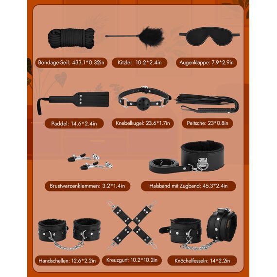Utimi Bondage Set SM Bondage Satz mit 11 Stück Bondage Fesselset SM Sexspielzeug Für Liebhaber, Schwarz