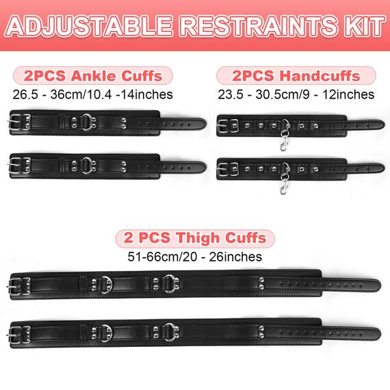 BDSM Bondage Handgelenk Oberschenkel und Knöchelriemen Fesseln Set, Sexspielzeug für Frauen mit Verstellbaren Beinriemen Handschellen, Leder 3 in 1 Kit für Paare Anfänger Spiel (Dark)