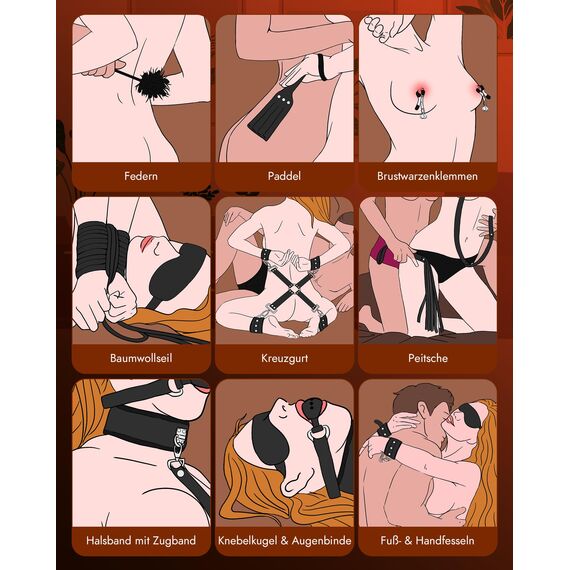 Utimi Bondage Set SM Bondage Satz mit 11 Stück Bondage Fesselset SM Sexspielzeug Für Liebhaber, Schwarz
