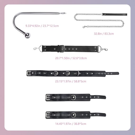 BDSM Anal Hook Fesseln Kit Bondage-Set Bettfesseln Analhaken mit Zugkette, Erotik Bondageset Restraints Anal Plug Buttplug mit Verstellbaren Handschellen Halsband, Fetisch Rollenspiele SM Sexspielzeug