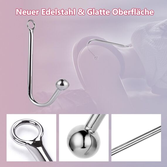 BDSM Anal Hook Fesseln Kit Bondage-Set Bettfesseln Analhaken mit Zugkette, Erotik Bondageset Restraints Anal Plug Buttplug mit Verstellbaren Handschellen Halsband, Fetisch Rollenspiele SM Sexspielzeug